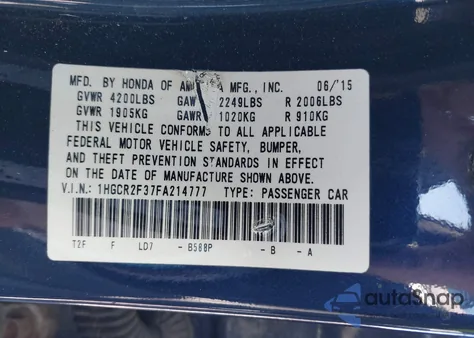 2015 Honda Accord Lx from USA, damaged, VIN 1HGCR2F37FA214777